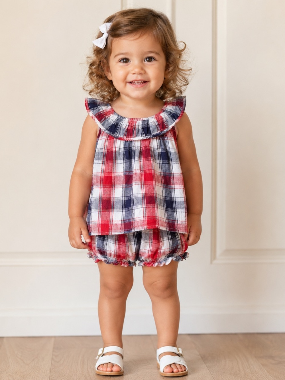 Old Navy Red White and Navy Plaid Toddler Matching Set